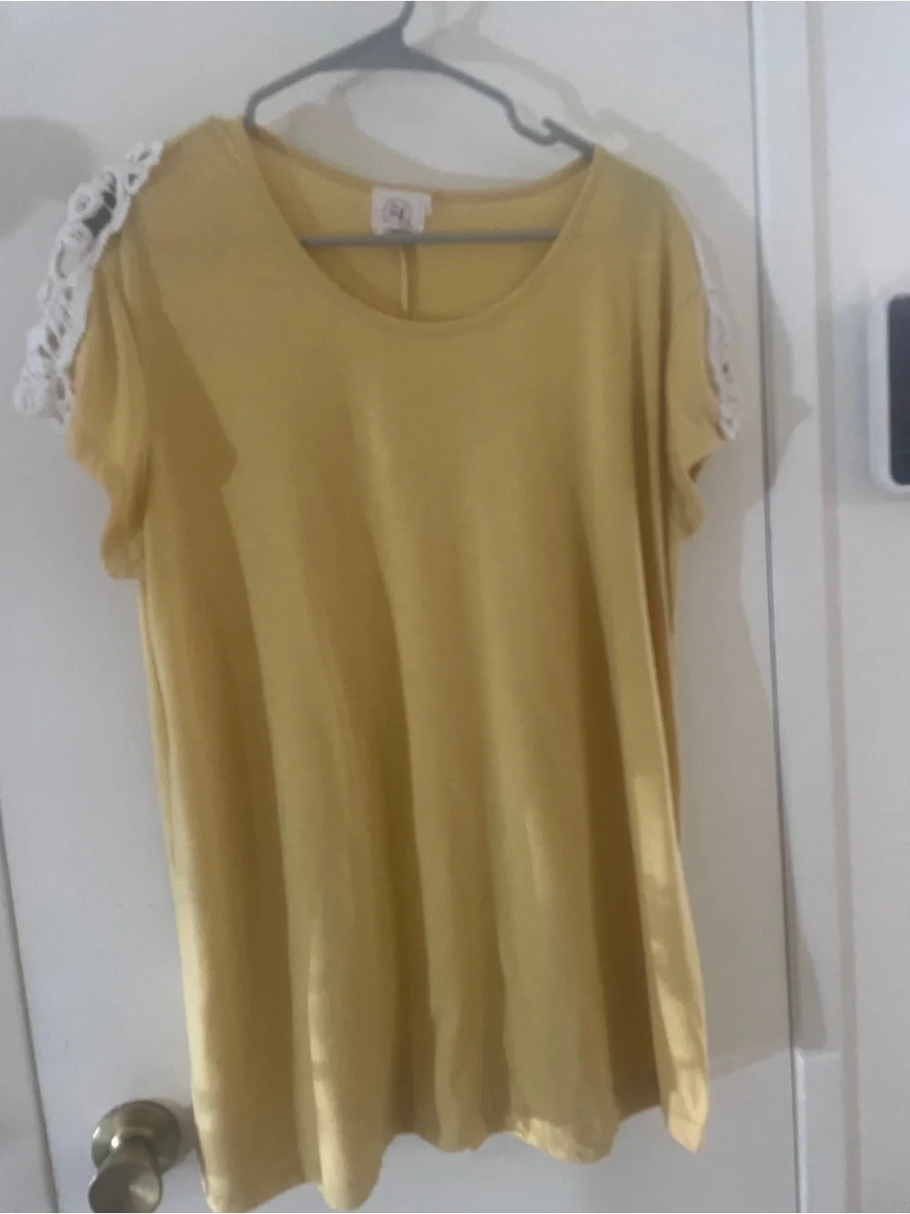 Grace & Emma Yellow Crochet Lace Cap Sleeved Top XL Boho